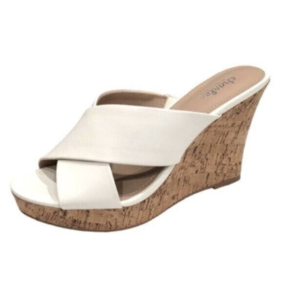 NWT Charles David White Leather Wedge Slide Business Casual Dressy Sandals 9.5M - Picture 1 of 10